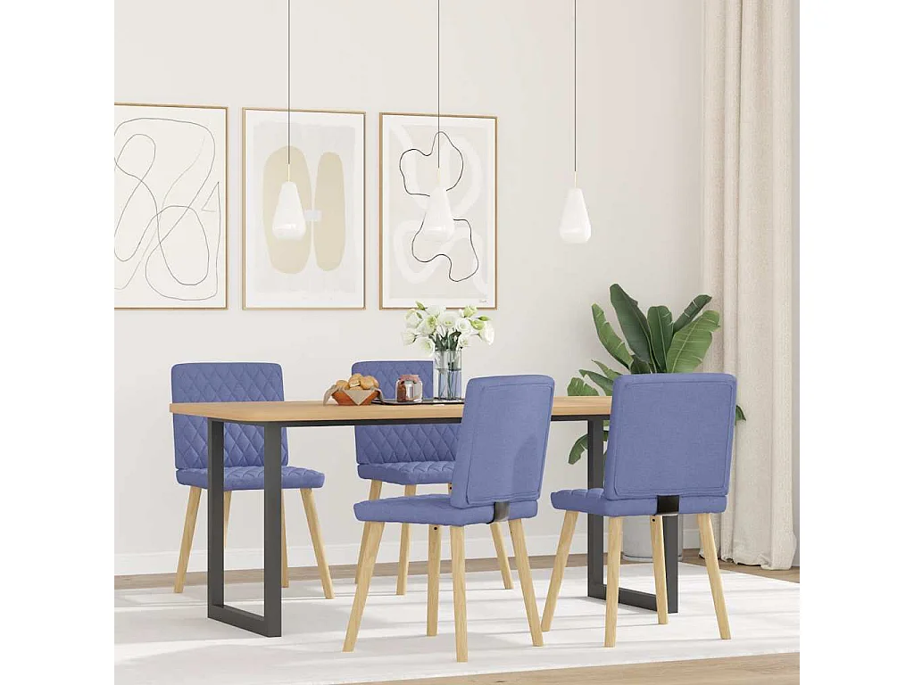 Chaises à manger lot de 4 bleu jean tissu