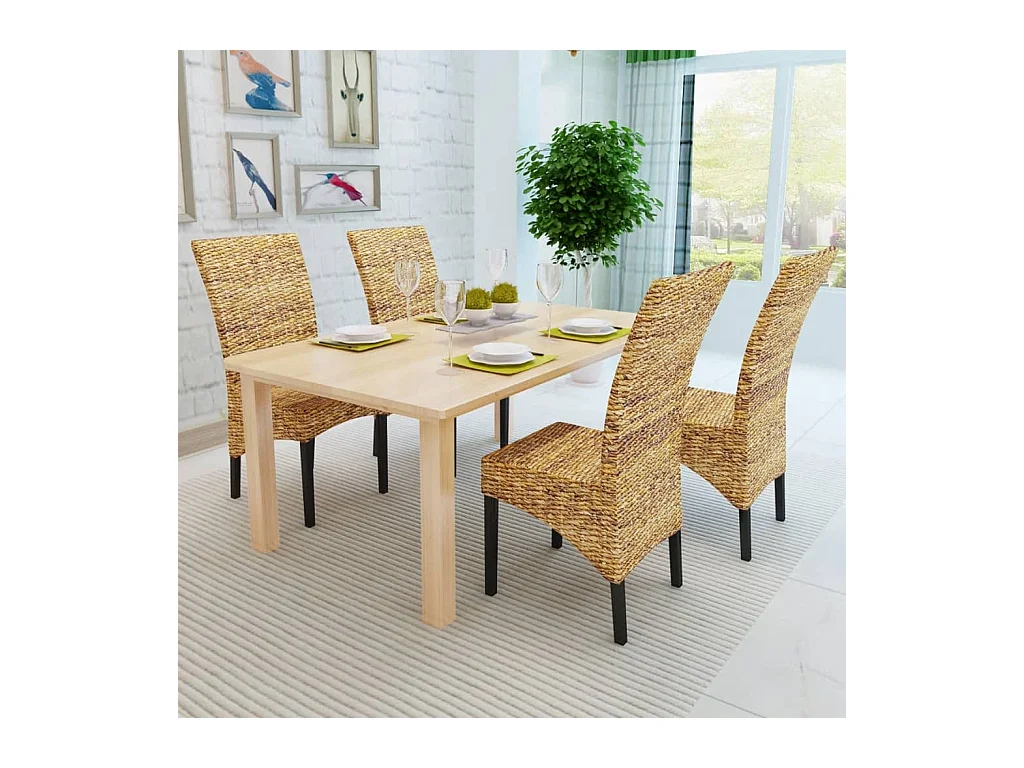 Chaises à manger lot de 4 bois solide de manguier et abaca