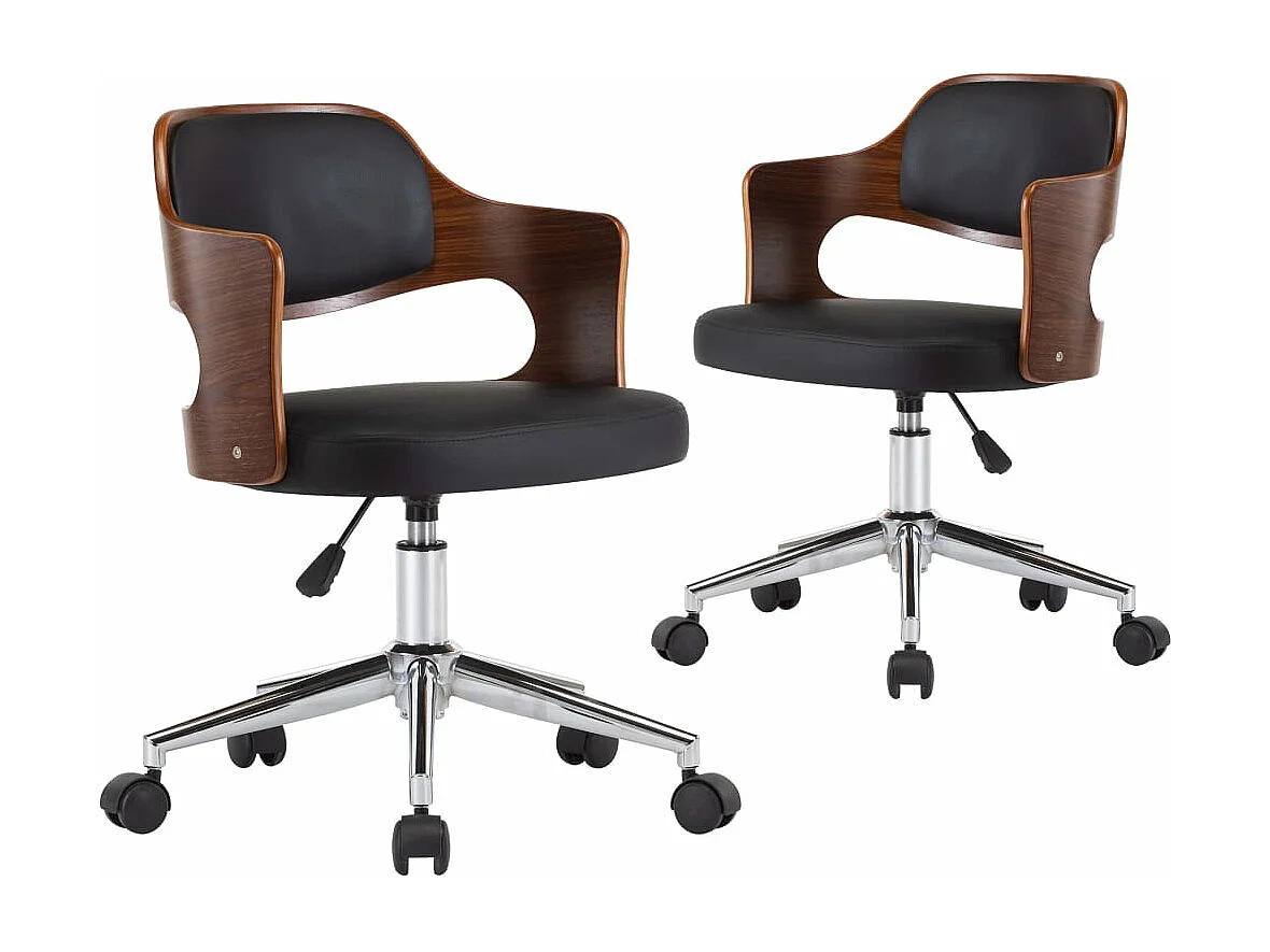 Sillas de comedor giratorias 2 unidades madera curvada y cuero negro