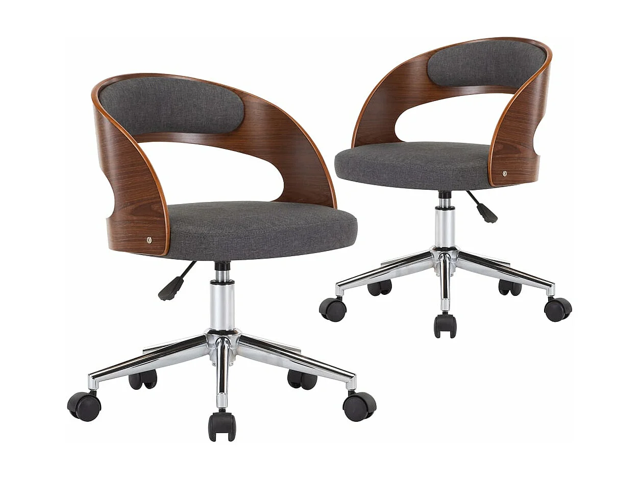 Sillas de comedor giratorias 2 unidades madera curvada y tela gris