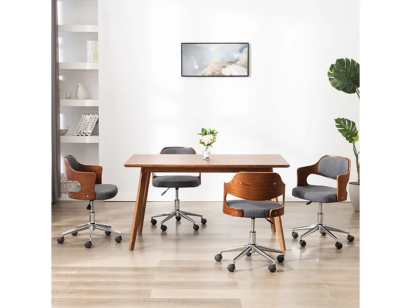 Sillas de comedor giratorias 4 unidades madera curvada y tela gris