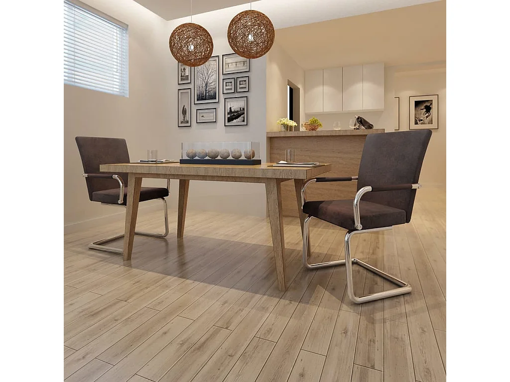 Chaises à manger cantilever lot de 2 marron tissu cuir