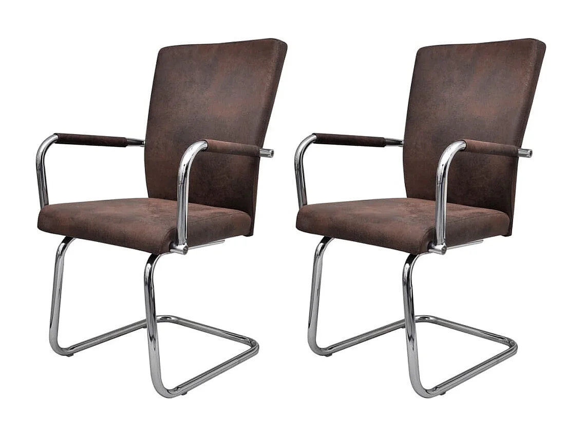 Chaises à manger cantilever lot de 2 marron tissu cuir