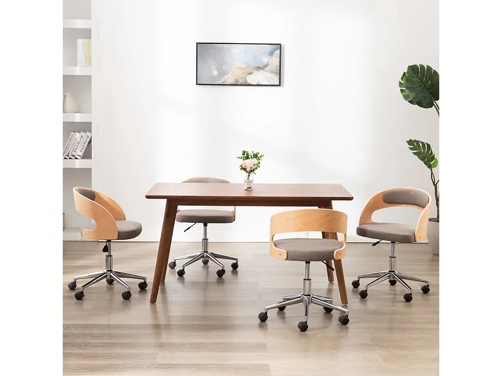 Cadeiras jantar 4 peças madeira curvada/tecido cinzento-acastanh.