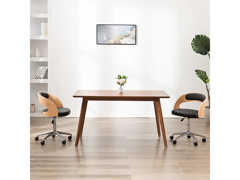 Sillas de comedor giratorias 2 unidades madera curvada y cuero negro