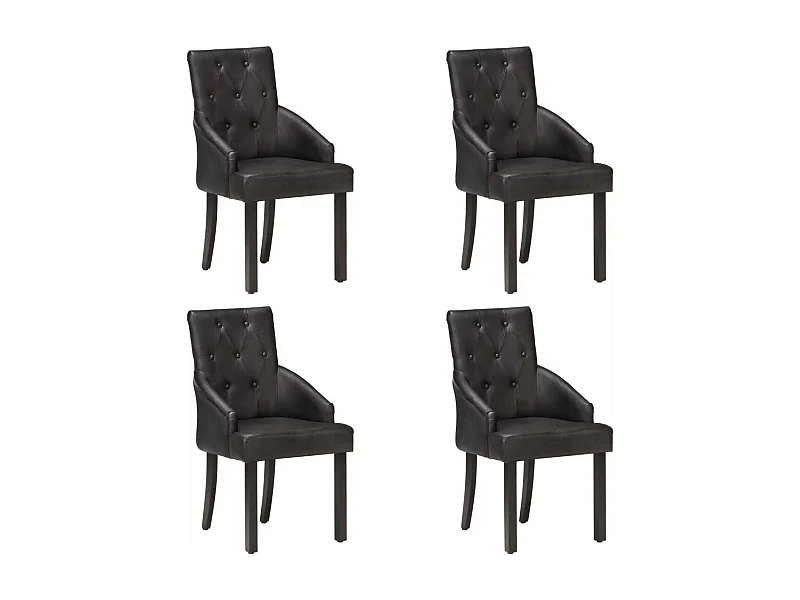 Chaises à manger lot de 4 noir cuir de chèvre véritable