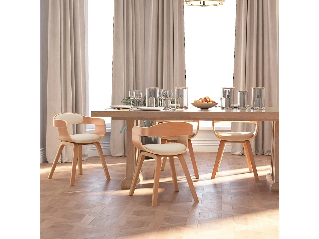 Sillas de comedor 4 unidades cuero sintético y madera curvada crema