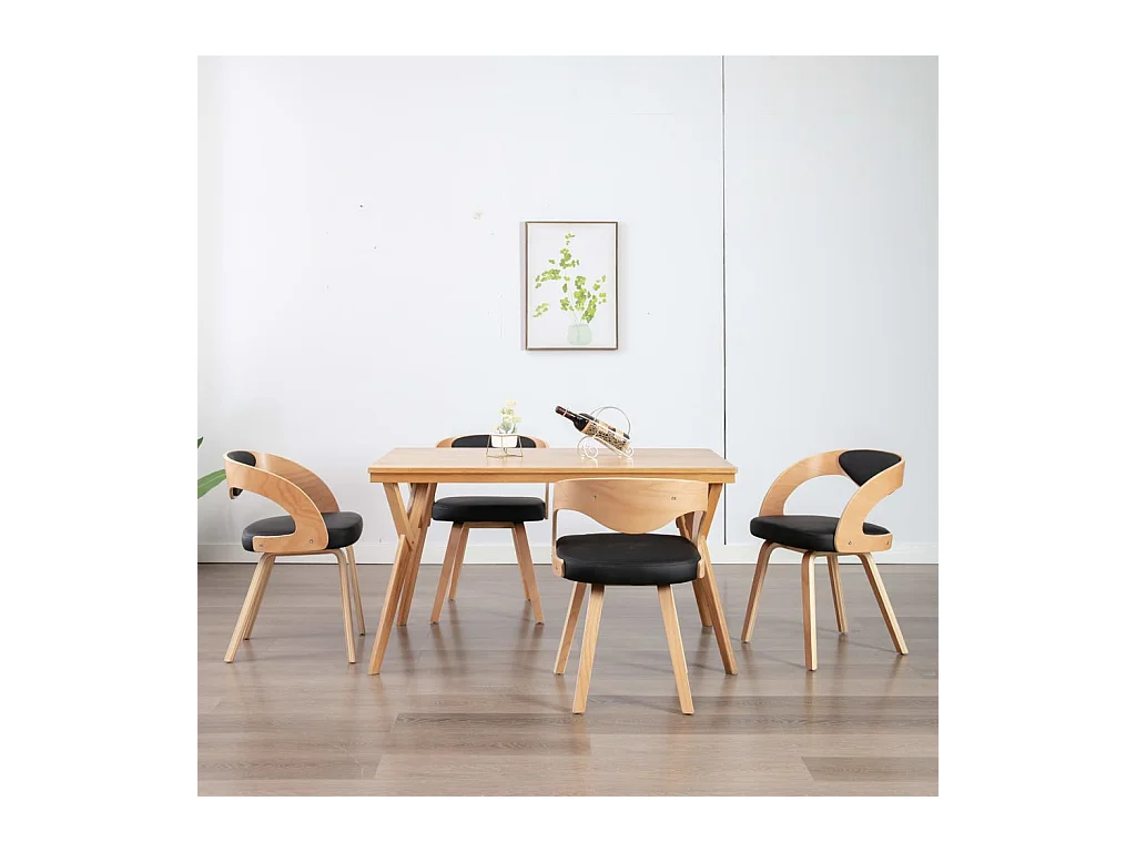 Chaises à manger lot de 4 noir bois courbé et similicuir