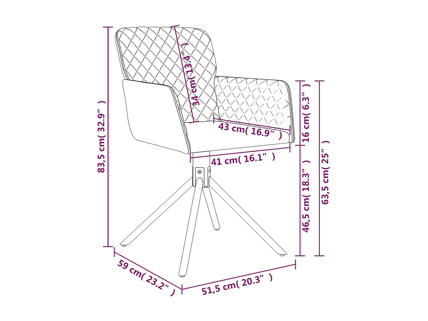 Chaises pivotantes à manger lot de 2 Gris foncé Velours
