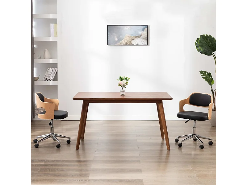 Eetkamerstoelen draaibaar 2 st gebogen hout en kunstleer zwart