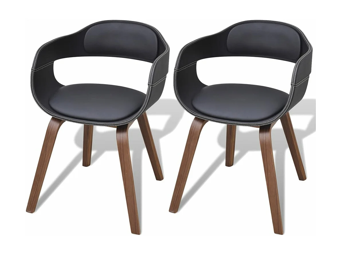 Chaises à manger lot de 2 noir bois courbé et similicuir