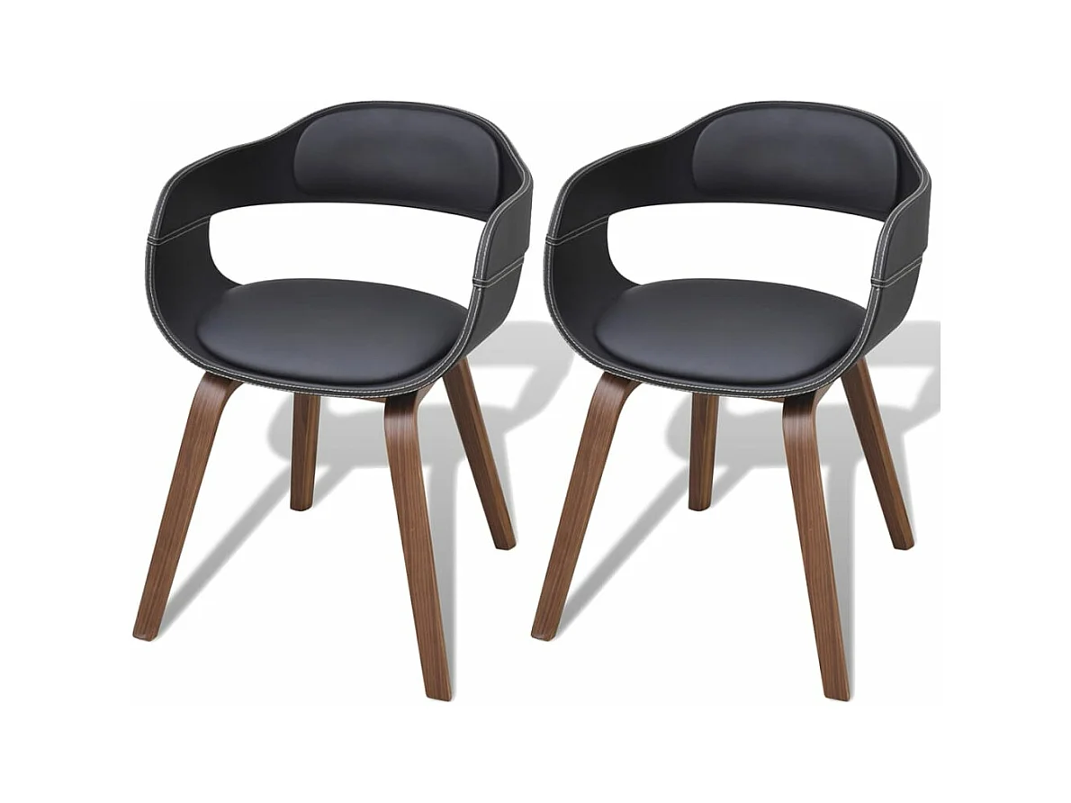 Chaises à manger lot de 2 noir bois courbé et similicuir