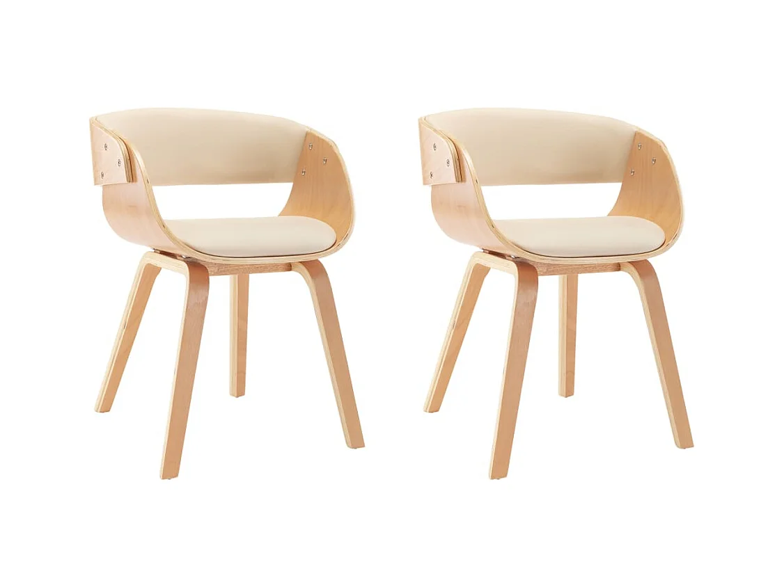 Sillas de comedor 2 unidades madera curvada y cuero sintético crema