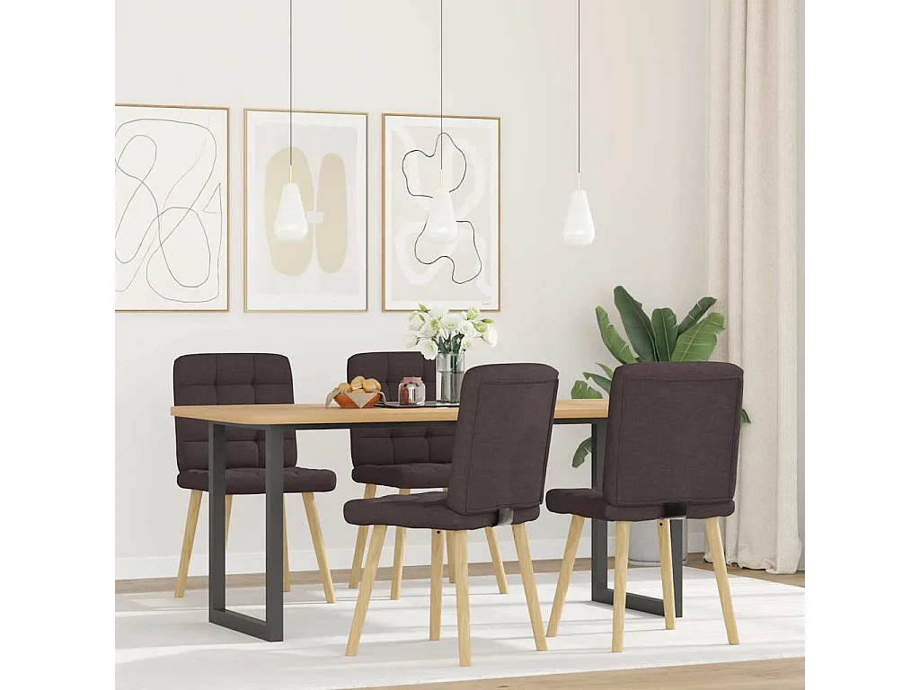 Cadeiras de jantar 4 peças tecido castanho-escuro