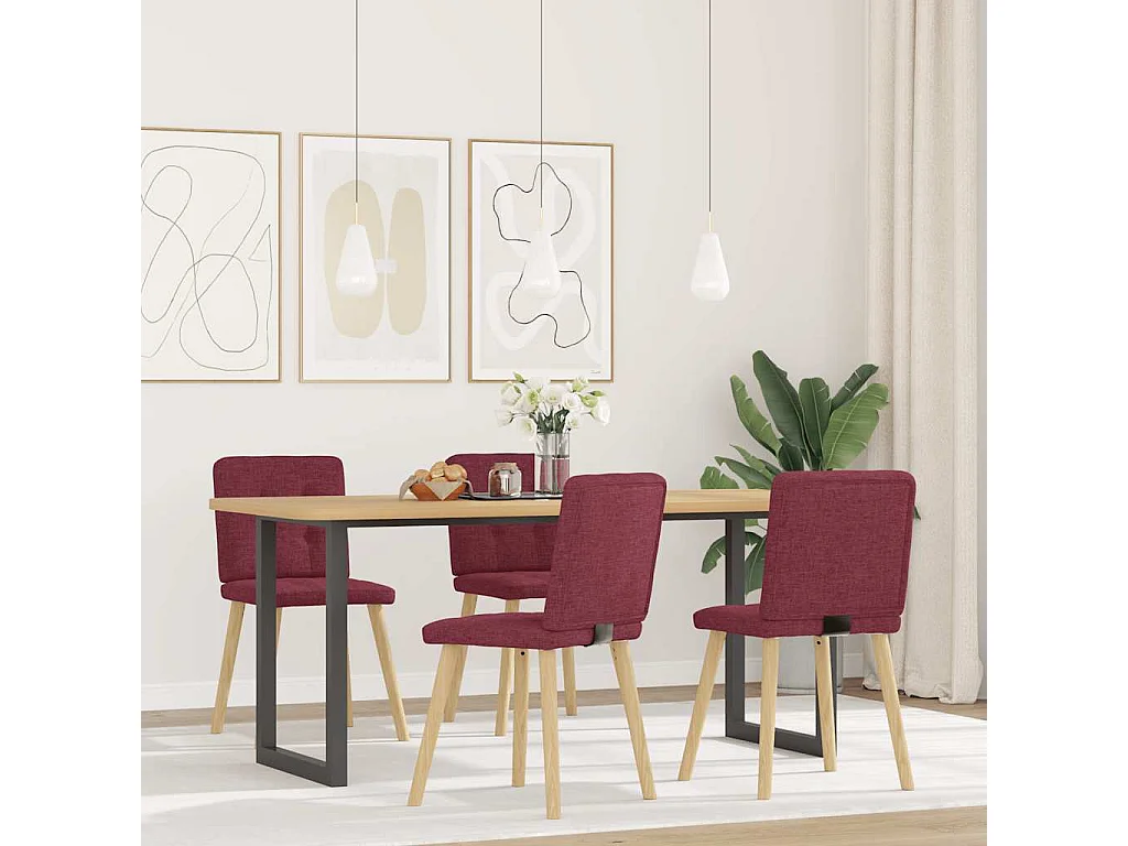 Chaises à manger lot de 4 rouge bordeaux tissu