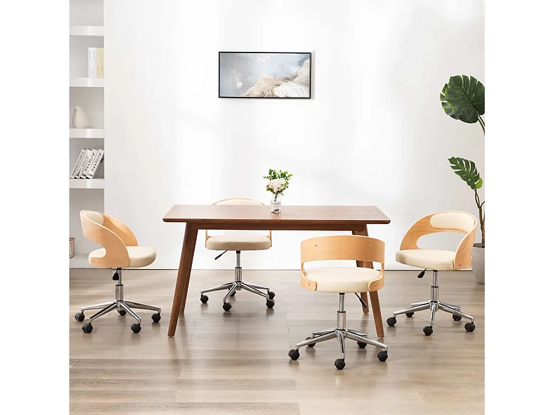 Sillas de comedor giratorias 4 unidades madera curvada cuero crema