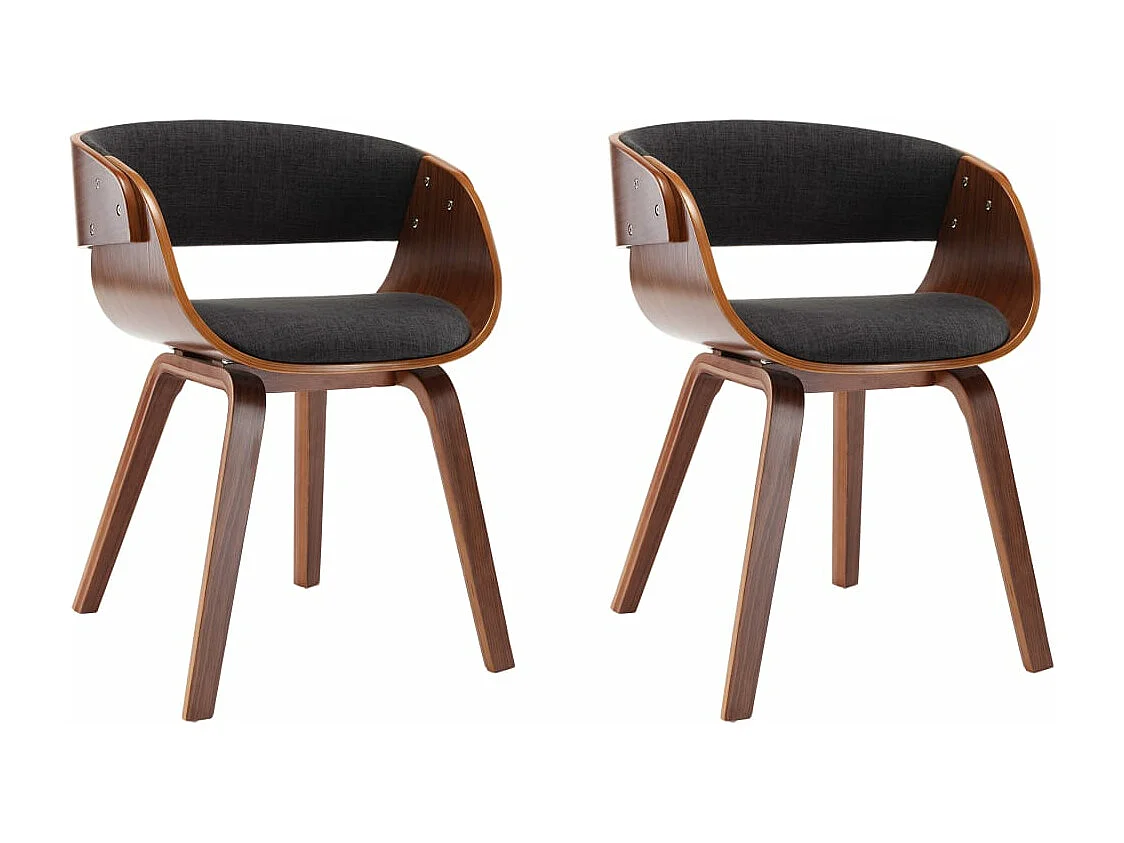 Chaises à manger lot de 2 gris bois courbé et tissu