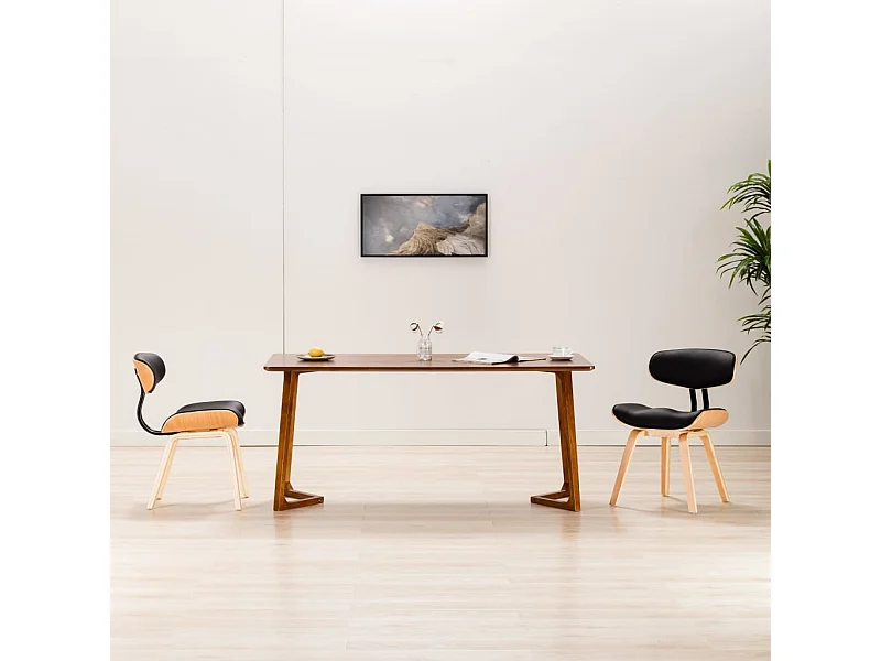 Cadeiras jantar 2 peças madeira curvada e couro artificial preto