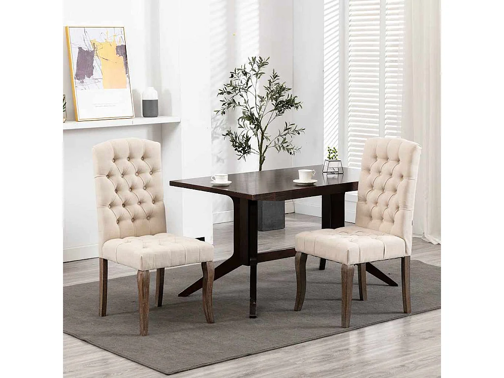 Chaises à manger lot de 2 beige tissu à l'aspect de lin