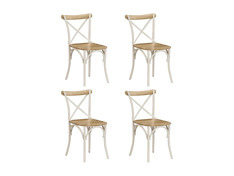Chaises à dossier croisé lot de 4 blanc bois de manguier massif