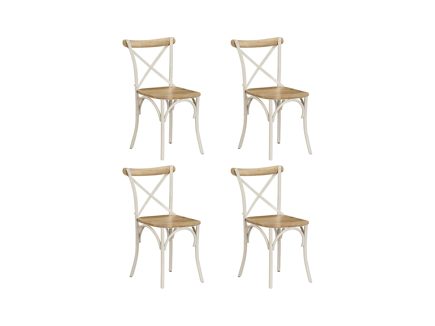 Chaises à dossier croisé lot de 4 blanc bois de manguier massif