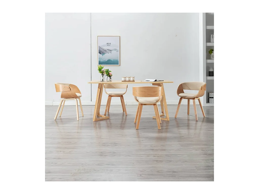 Chaises à manger lot de 4 crème bois courbé et similicuir