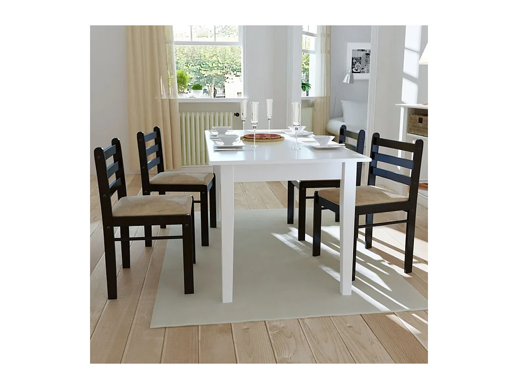 Chaises à manger lot de 4 marron hévéa solide et velours