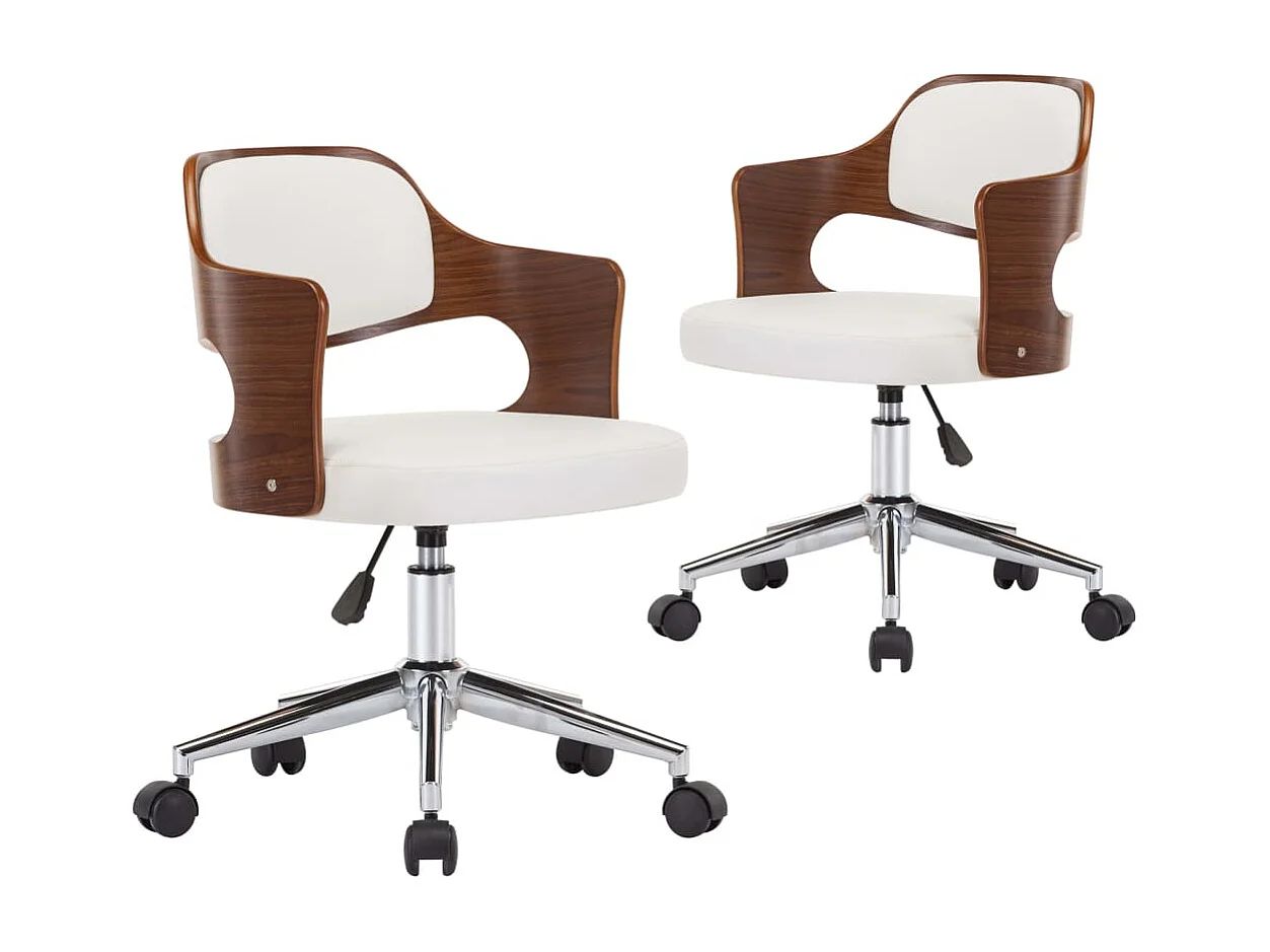 Sillas de comedor giratorias 2 unidades madera curvada cuero blanco