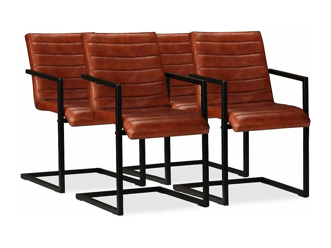 Eetkamerstoelen 4 st echt leer bruin