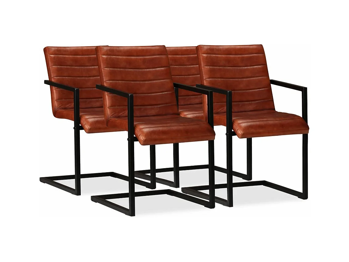 Chaises à manger lot de 4 marron cuir véritable