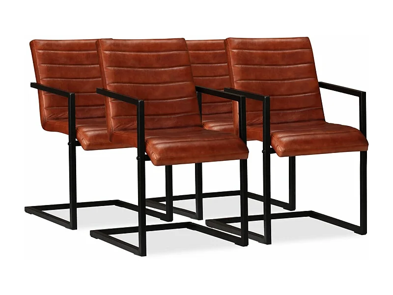 Eetkamerstoelen 4 st echt leer bruin