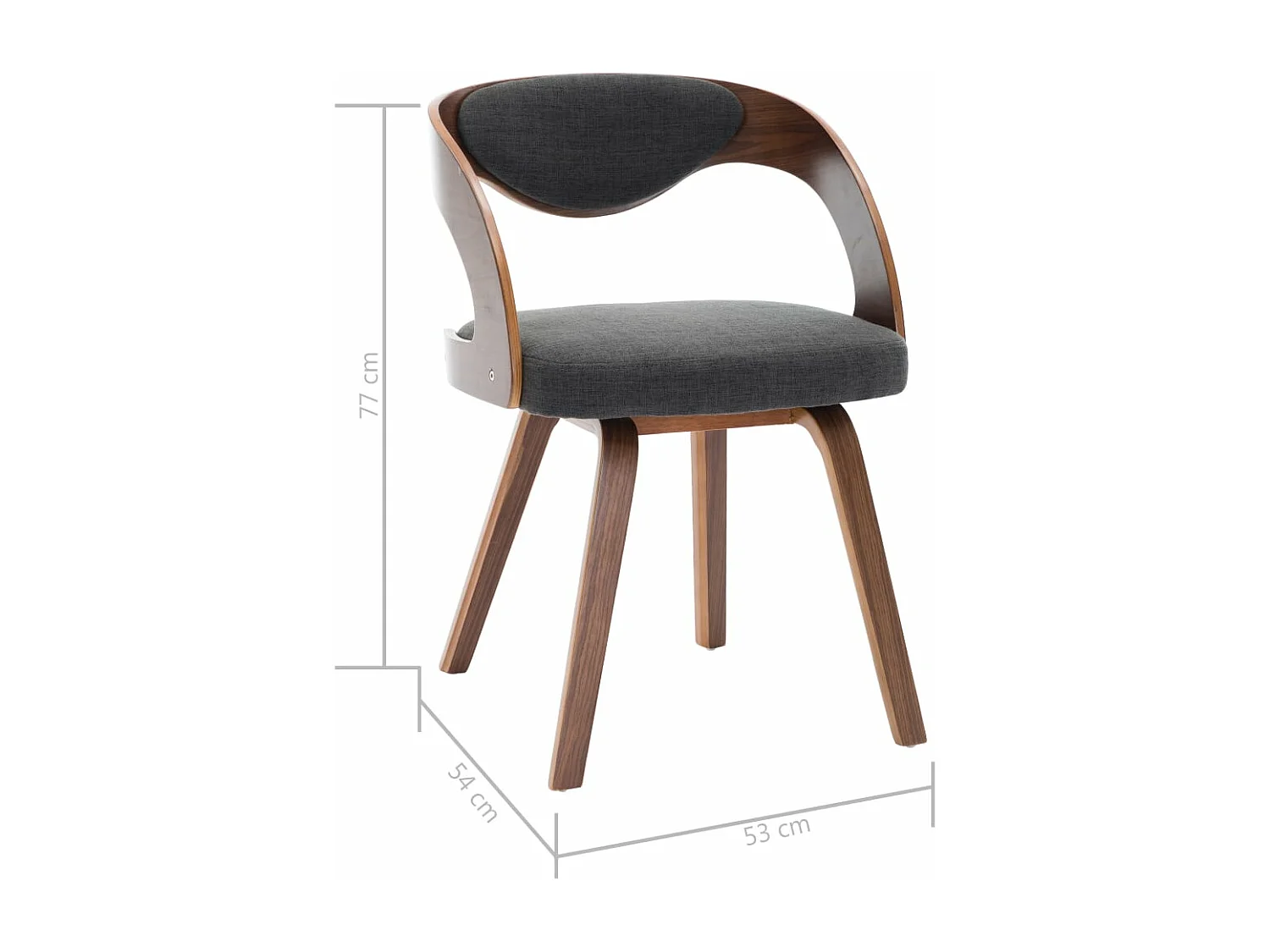 Chaises à manger lot de 4 gris foncé bois courbé et tissu