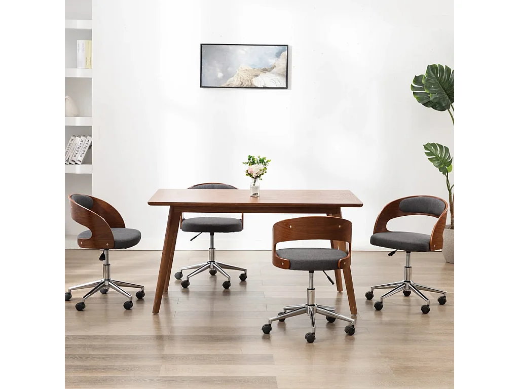 Chaises pivotantes à manger lot de 4 gris bois courbé et tissu