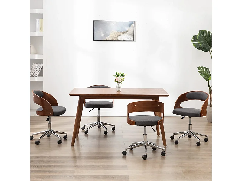 Cadeiras jantar giratórias 4 peças madeira curvada/tecido cinzento