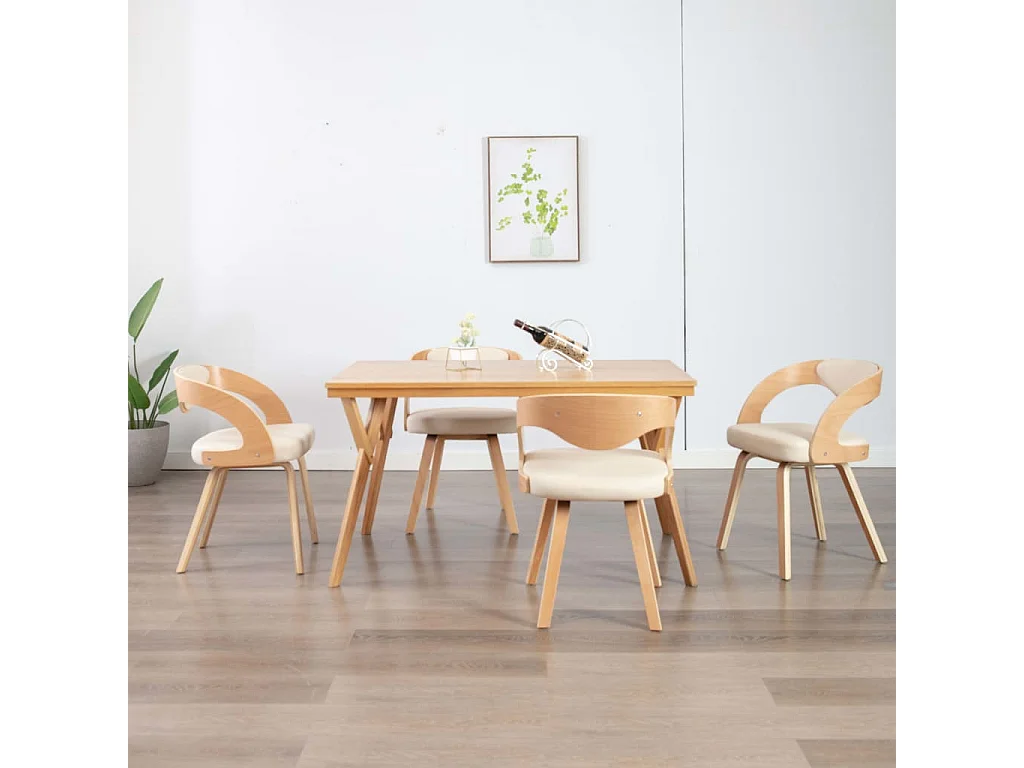 Chaises à manger lot de 4 crème bois courbé et similicuir