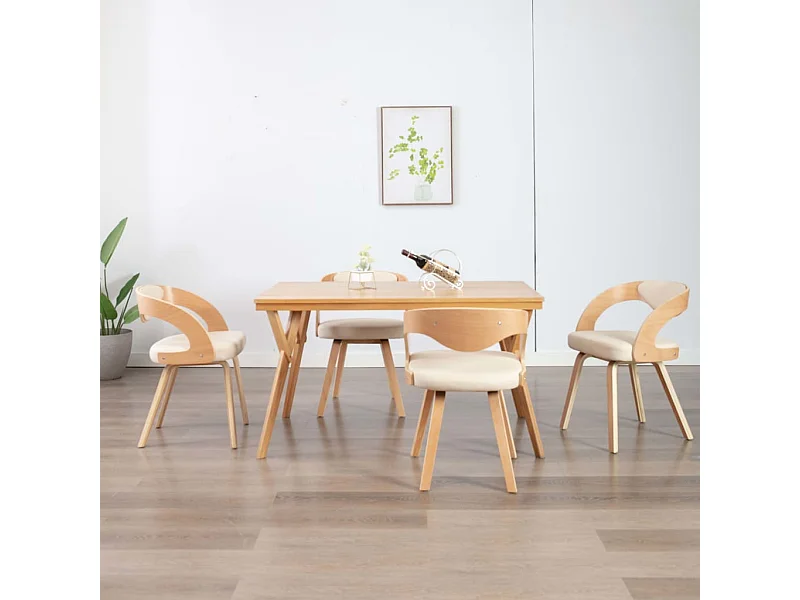 Chaises à manger lot de 4 crème bois courbé et similicuir