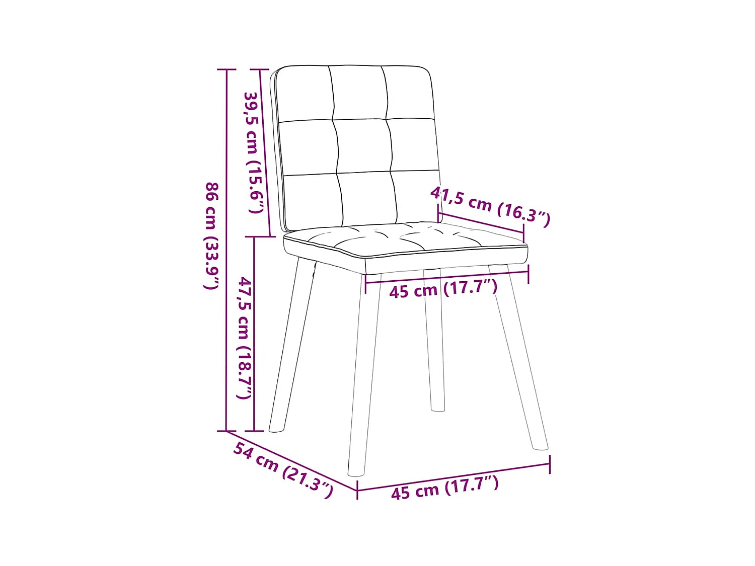 Chaises à manger lot de 4 bleu jean tissu