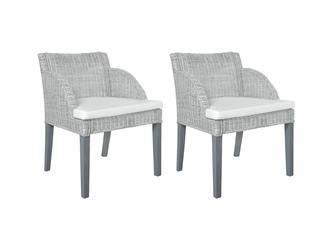 Chaises à manger avec coussins lot de 2 gris rotin naturel