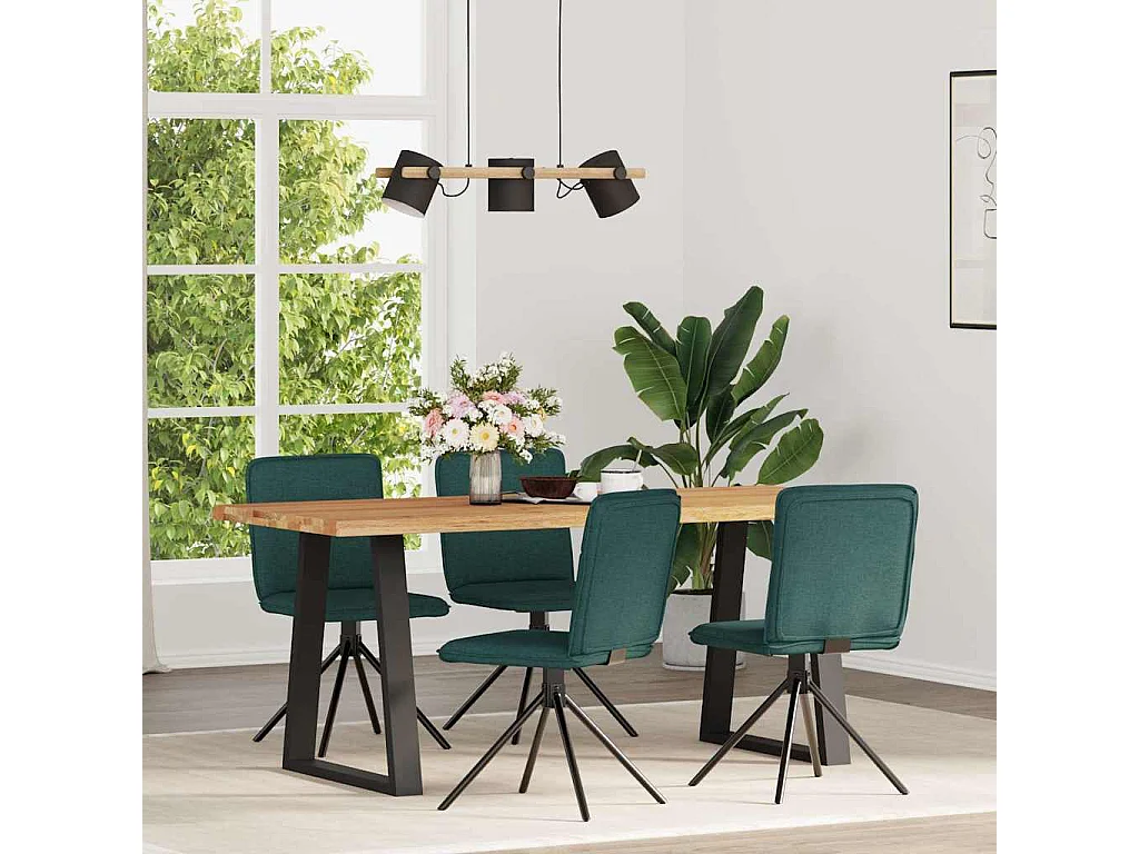 Cadeiras de jantar 4 peças tecido verde escuro