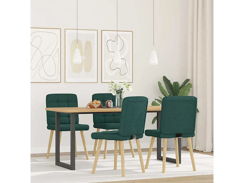 Cadeiras de jantar 4 peças tecido verde escuro
