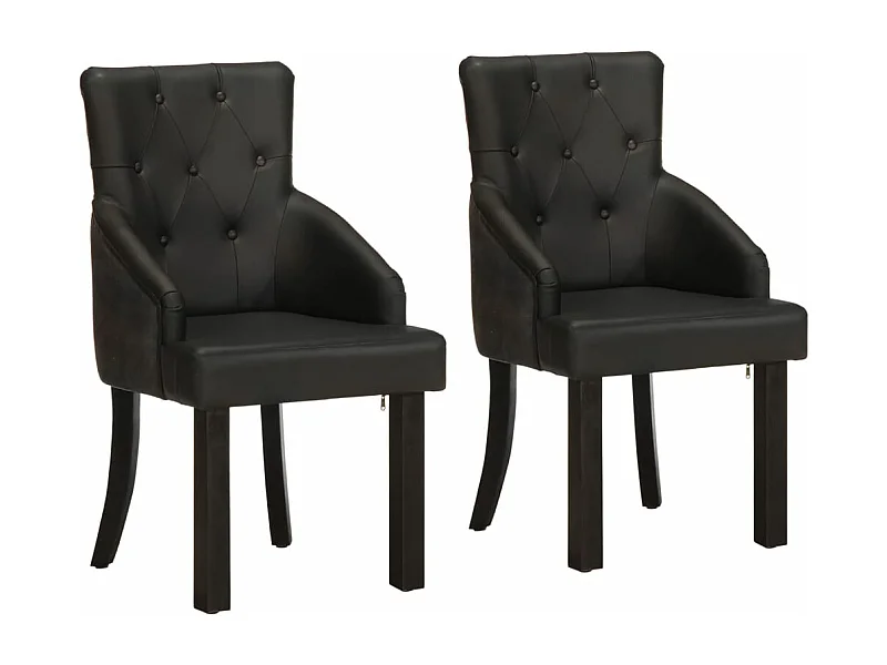 Chaises à manger lot de 2 noir cuir de chèvre véritable