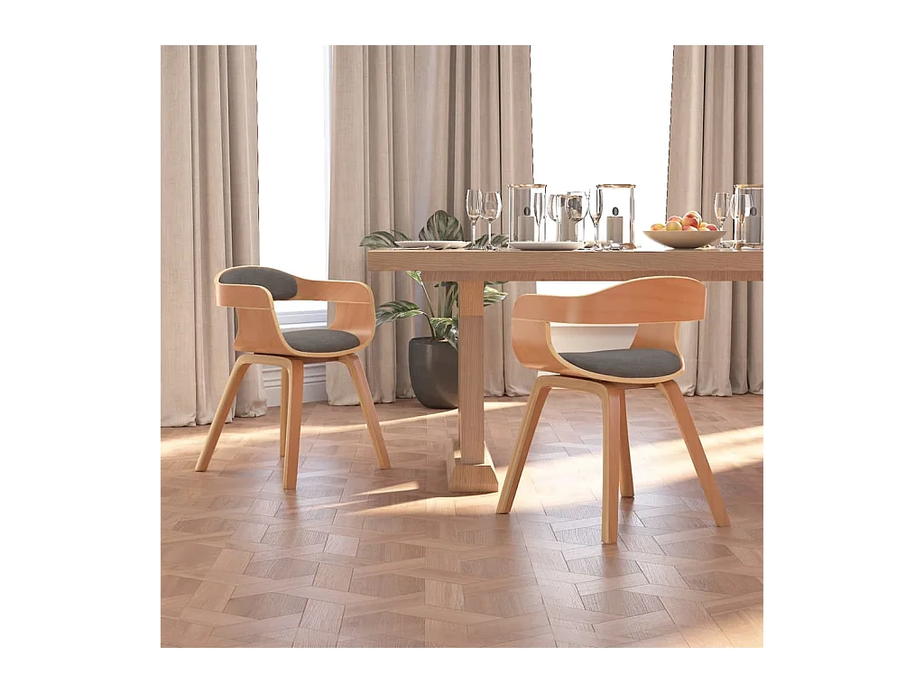 Chaises à manger lot de 2 gris clair bois courbé et tissu
