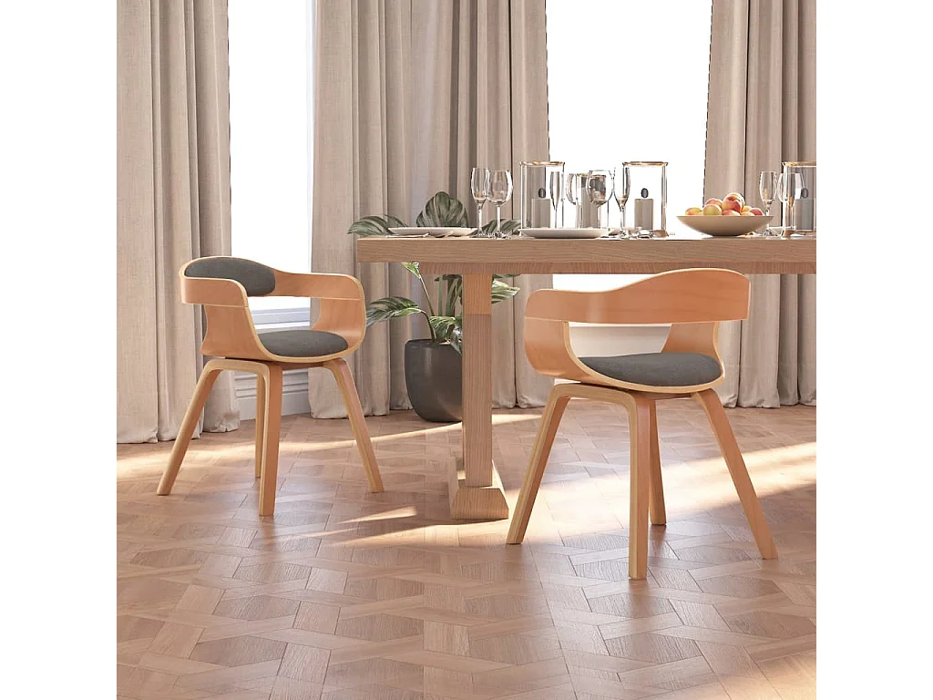 Chaises à manger lot de 2 gris clair bois courbé et tissu