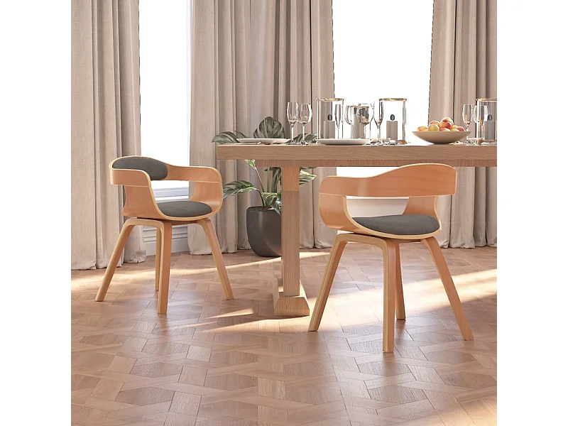 Chaises à manger lot de 2 gris clair bois courbé et tissu