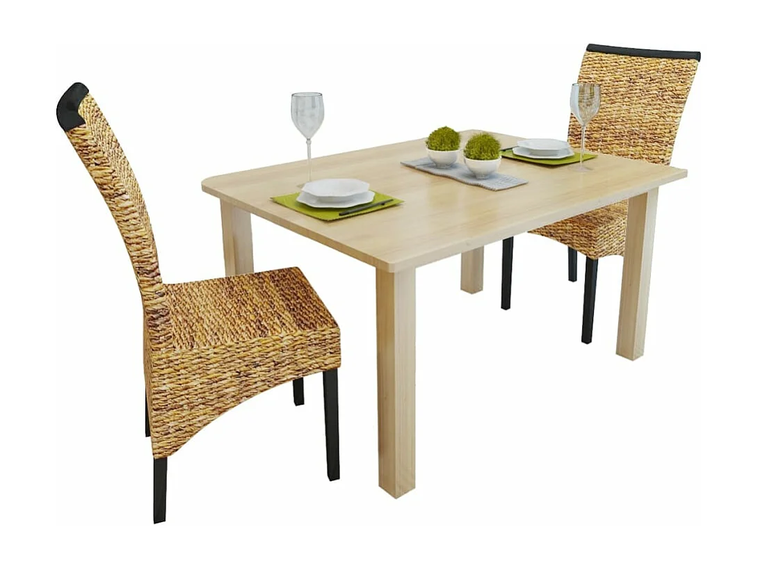 Chaises à manger lot de 2 bois solide de manguier et abaca
