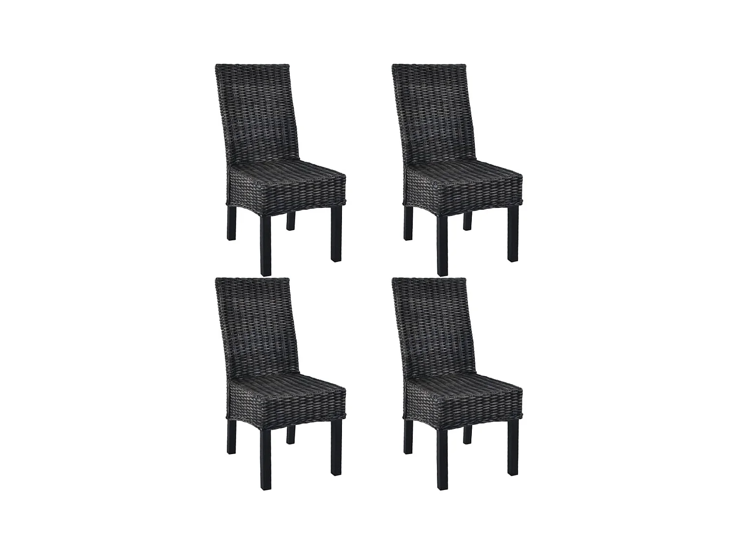Sillas de comedor 4 unidades ratán Kubu y madera mango negro