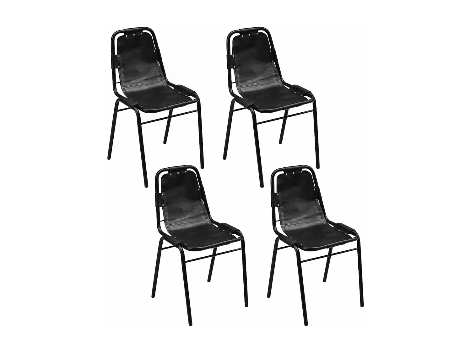 Chaises à manger lot de 4 noir cuir véritable