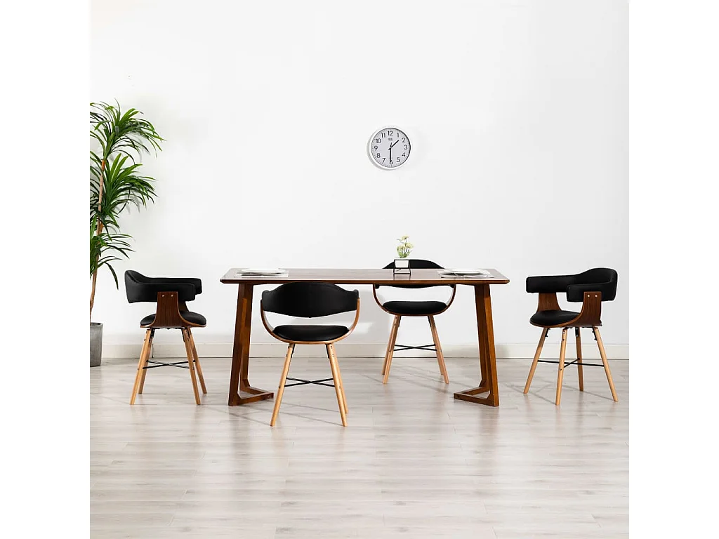 Chaises à manger lot de 4 noir similicuir et bois courbé