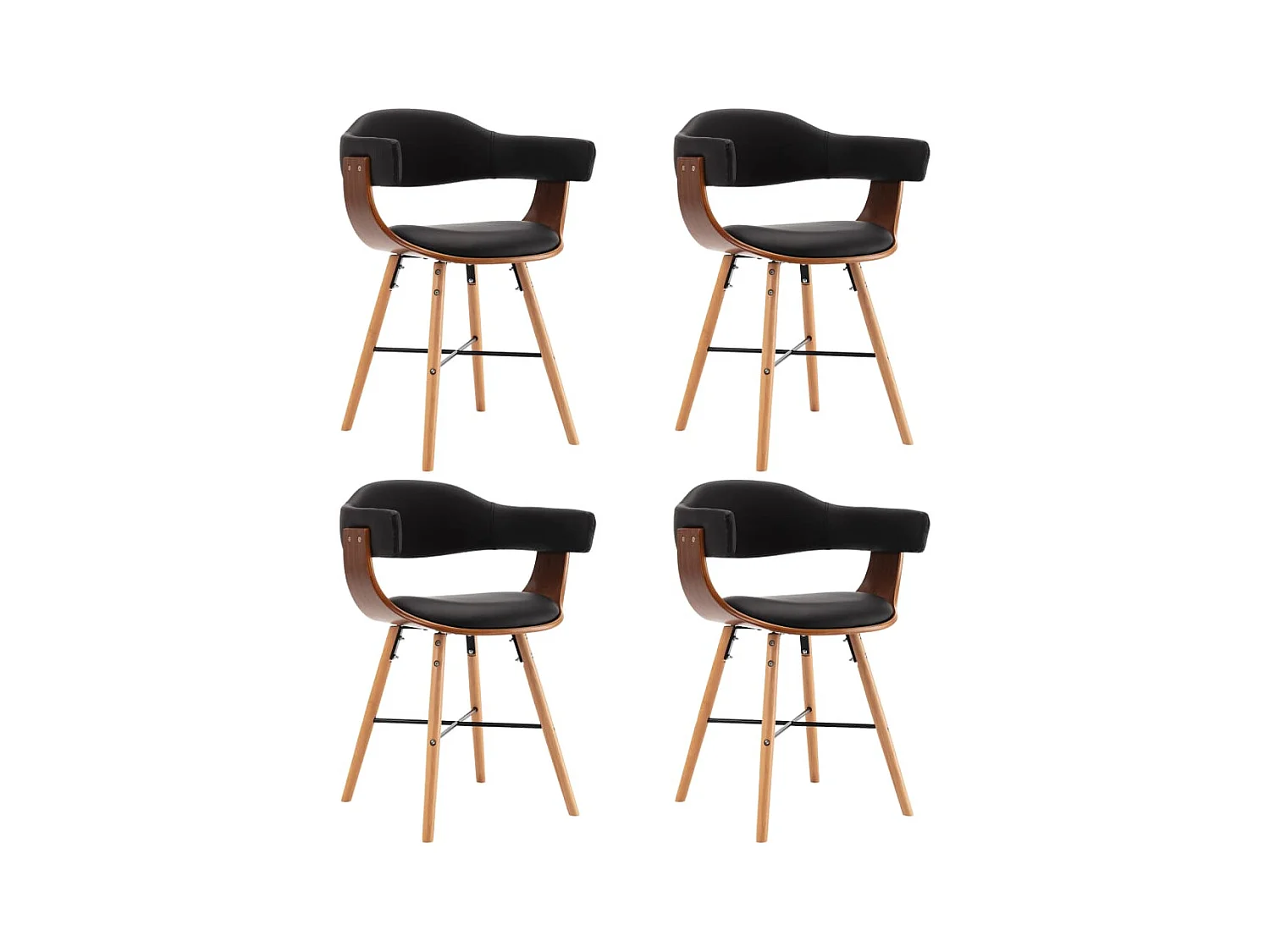 Chaises à manger lot de 4 noir similicuir et bois courbé