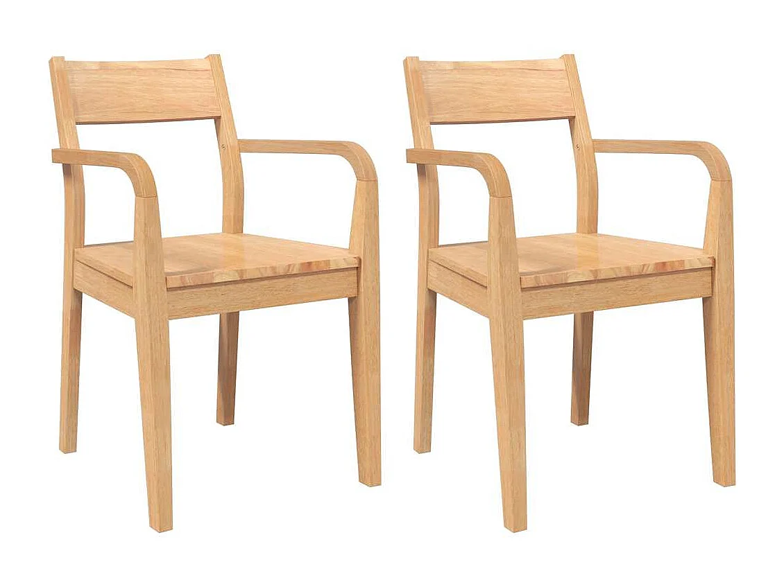 Chaises à manger 2 pièces bois massif naturel caoutchouc